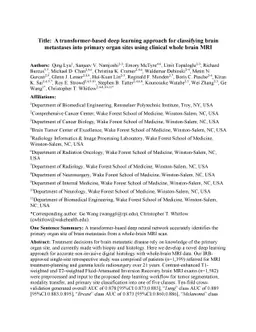 A transformer-based deep learning approach for classifying brain
  metastases into primary organ sites using clinical whole brain MRI