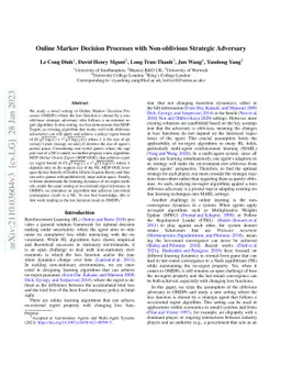 Online Markov Decision Processes with Non-oblivious Strategic Adversary