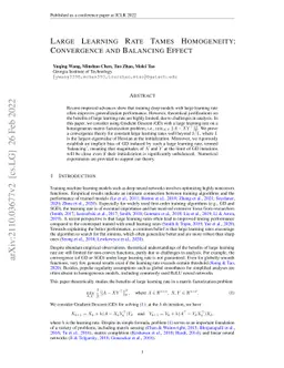 Large Learning Rate Tames Homogeneity: Convergence and Balancing Effect