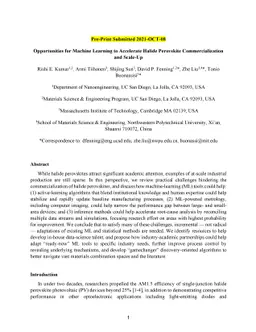 Opportunities for Machine Learning to Accelerate Halide Perovskite
  Commercialization and Scale-Up