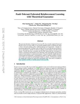 Fault-Tolerant Federated Reinforcement Learning with Theoretical
  Guarantee