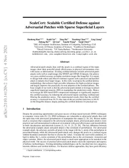 ScaleCert: Scalable Certified Defense against Adversarial Patches with
  Sparse Superficial Layers