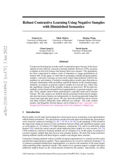 Robust Contrastive Learning Using Negative Samples with Diminished
  Semantics
