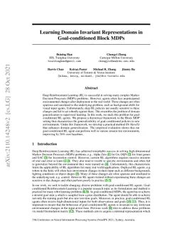 Learning Domain Invariant Representations in Goal-conditioned Block MDPs