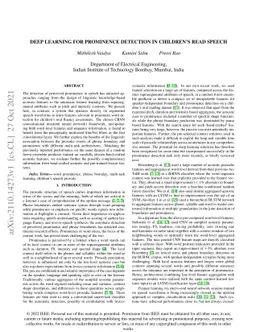 Deep Learning For Prominence Detection In Children's Read Speech