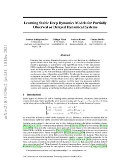 Learning Stable Deep Dynamics Models for Partially Observed or Delayed
  Dynamical Systems