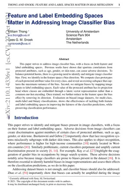 Feature and Label Embedding Spaces Matter in Addressing Image Classifier
  Bias