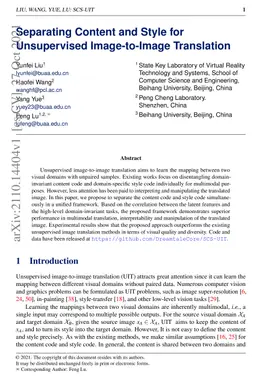 Separating Content and Style for Unsupervised Image-to-Image Translation
