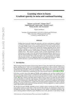 Learning where to learn: Gradient sparsity in meta and continual
  learning
