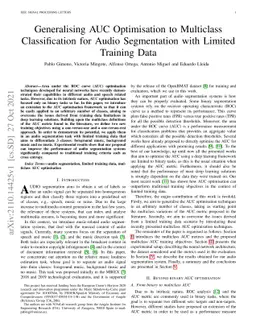 Generalizing AUC Optimization to Multiclass Classification for Audio
  Segmentation With Limited Training Data