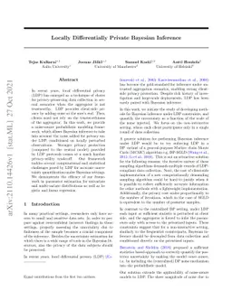 Locally Differentially Private Bayesian Inference