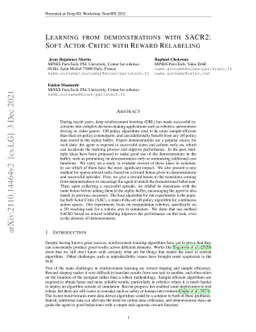 Learning from demonstrations with SACR2: Soft Actor-Critic with Reward
  Relabeling