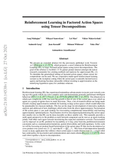 Reinforcement Learning in Factored Action Spaces using Tensor
  Decompositions
