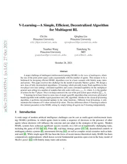 V-Learning -- A Simple, Efficient, Decentralized Algorithm for
  Multiagent RL
