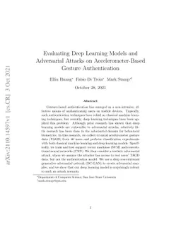 Evaluating Deep Learning Models and Adversarial Attacks on
  Accelerometer-Based Gesture Authentication