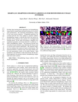 Sharp-GAN: Sharpness Loss Regularized GAN for Histopathology Image
  Synthesis