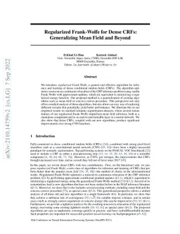 Regularized Frank-Wolfe for Dense CRFs: Generalizing Mean Field and
  Beyond