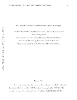 Hate Speech Classifiers Learn Human-Like Social Stereotypes