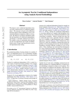 An Asymptotic Test for Conditional Independence using Analytic Kernel
  Embeddings