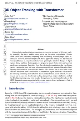 3D Object Tracking with Transformer