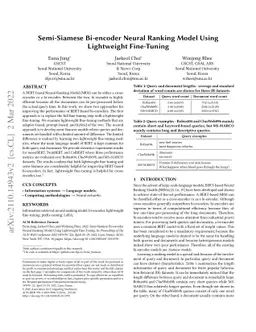 Semi-Siamese Bi-encoder Neural Ranking Model Using Lightweight
  Fine-Tuning