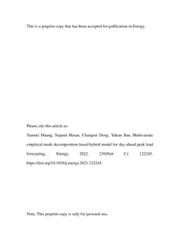 Multivariate Empirical Mode Decomposition based Hybrid Model for
  Day-ahead Peak Load Forecasting