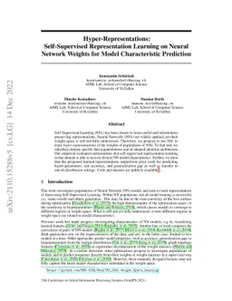 Hyper-Representations: Self-Supervised Representation Learning on Neural
  Network Weights for Model Characteristic Prediction