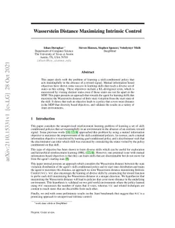 Wasserstein Distance Maximizing Intrinsic Control