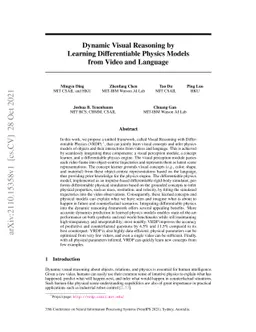 Dynamic Visual Reasoning by Learning Differentiable Physics Models from
  Video and Language