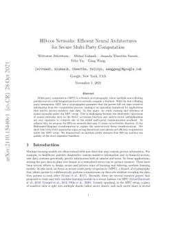 HD-cos Networks: Efficient Neural Architectures for Secure Multi-Party
  Computation