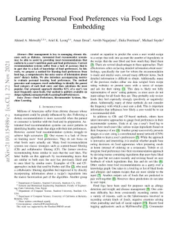 Learning Personal Food Preferences via Food Logs Embedding
