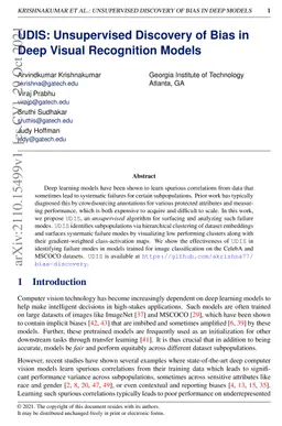 UDIS: Unsupervised Discovery of Bias in Deep Visual Recognition Models