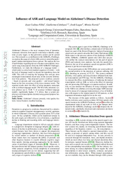 Influence of ASR and Language Model on Alzheimer's Disease Detection