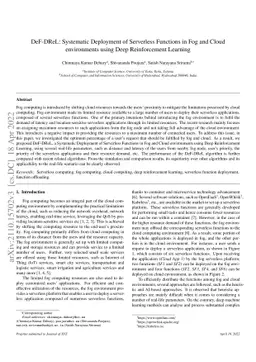 DeF-DReL: Systematic Deployment of Serverless Functions in Fog and Cloud
  environments using Deep Reinforcement Learning