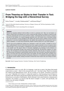 From Theories on Styles to their Transfer in Text: Bridging the Gap with
  a Hierarchical Survey