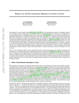 Risks of AI Foundation Models in Education