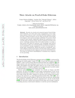 Three Attacks on Proof-of-Stake Ethereum