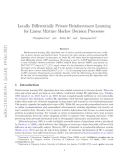 Locally Differentially Private Reinforcement Learning for Linear Mixture
  Markov Decision Processes
