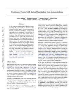 Continuous Control with Action Quantization from Demonstrations