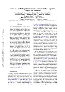 Summ^N: A Multi-Stage Summarization Framework for Long Input Dialogues
  and Documents