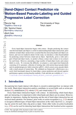 Hand-Object Contact Prediction via Motion-Based Pseudo-Labeling and
  Guided Progressive Label Correction