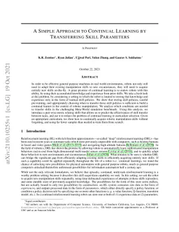 A Simple Approach to Continual Learning by Transferring Skill Parameters