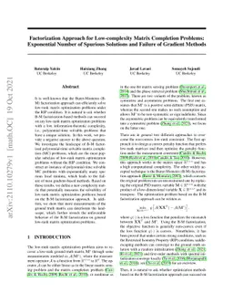 Factorization Approach for Low-complexity Matrix Completion Problems:
  Exponential Number of Spurious Solutions and Failure of Gradient Methods