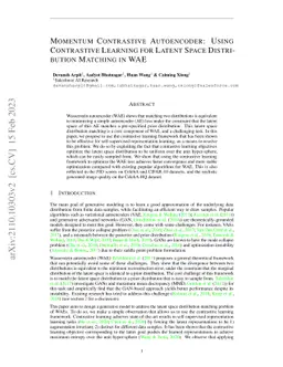 Momentum Contrastive Autoencoder: Using Contrastive Learning for Latent
  Space Distribution Matching in WAE
