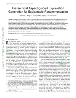 Hierarchical Aspect-guided Explanation Generation for Explainable
  Recommendation