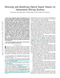 Detecting and Identifying Optical Signal Attacks on Autonomous Driving
  Systems