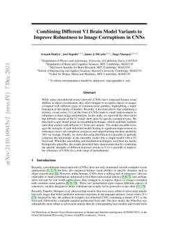 Combining Different V1 Brain Model Variants to Improve Robustness to
  Image Corruptions in CNNs