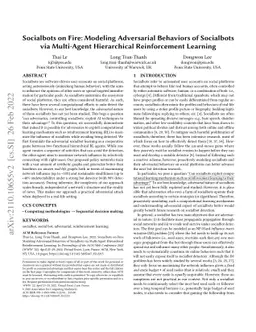 Socialbots on Fire: Modeling Adversarial Behaviors of Socialbots via
  Multi-Agent Hierarchical Reinforcement Learning