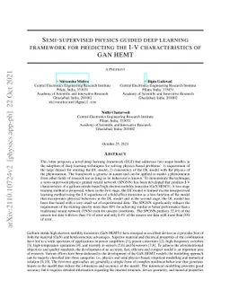 Semi-supervised physics guided deep learning framework for predicting
  the I-V characteristics of GAN HEMT