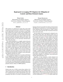 RegGuard: Leveraging CPU Registers for Mitigation of Control- and
  Data-Oriented Attacks